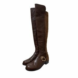 Stuart‎ Weitzman Siella Croc Embossed Leather Over the Knee Boots Size 7.5 Brown